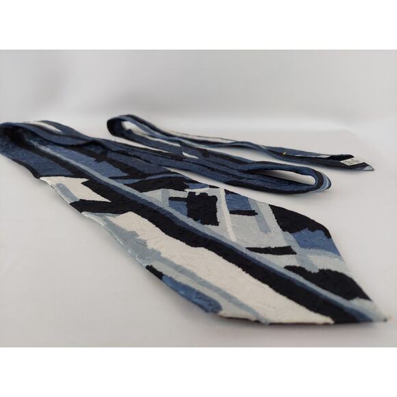 Vintage Je Suis Abstract Art Design Tie Blue White 100% Silk - Picture 2 of 6